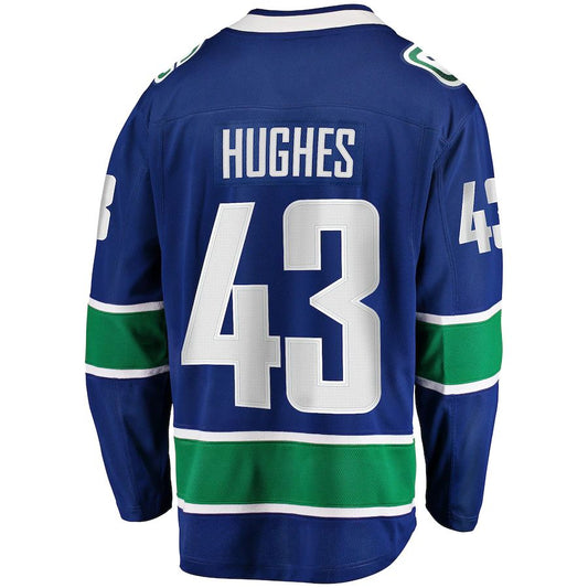V.Canucks #43 Quinn Hughes Fanatics Branded Home Premier Breakaway Player Jersey Blue Stitched American Hockey Jerseys CROVYIE