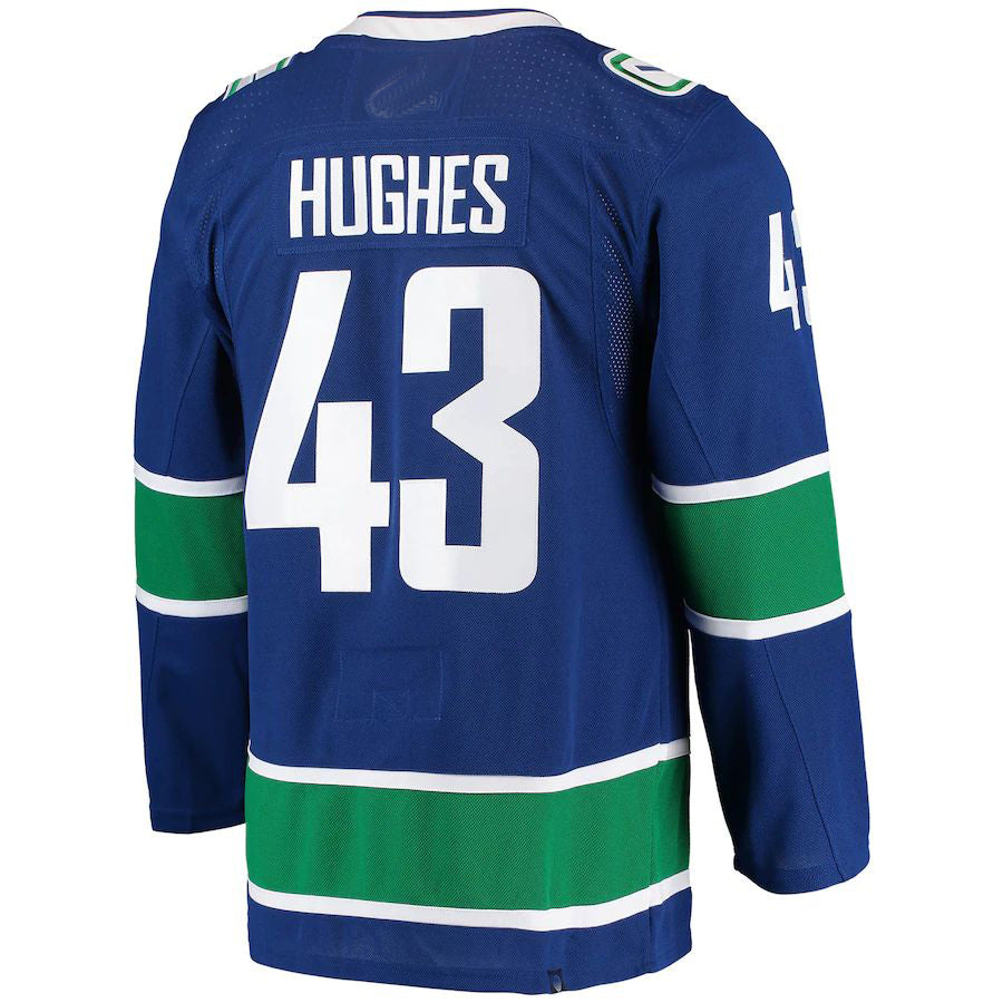 V.Canucks #43 Quinn Hughes Home Authentic Pro Player Jersey Blue Stitched American Hockey Jerseys CROVYIE