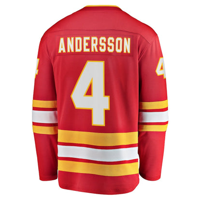 C.Flames #4 Rasmus Andersson Fanatics Branded Home Team Breakaway Player Jersey Red Stitched American Hockey Jerseys CROVYIE