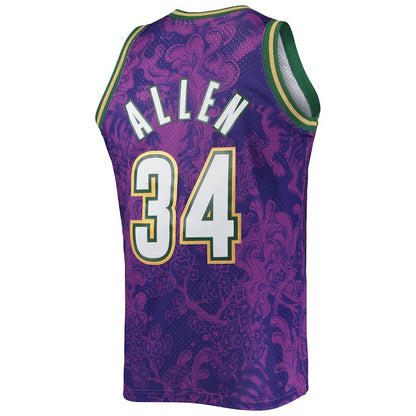 M.Bucks #34 Ray Allen Mitchell & Ness Hardwood Classics 2000-01 Lunar New Year Swingman Jersey Purple Stitched American Basketball Jersey