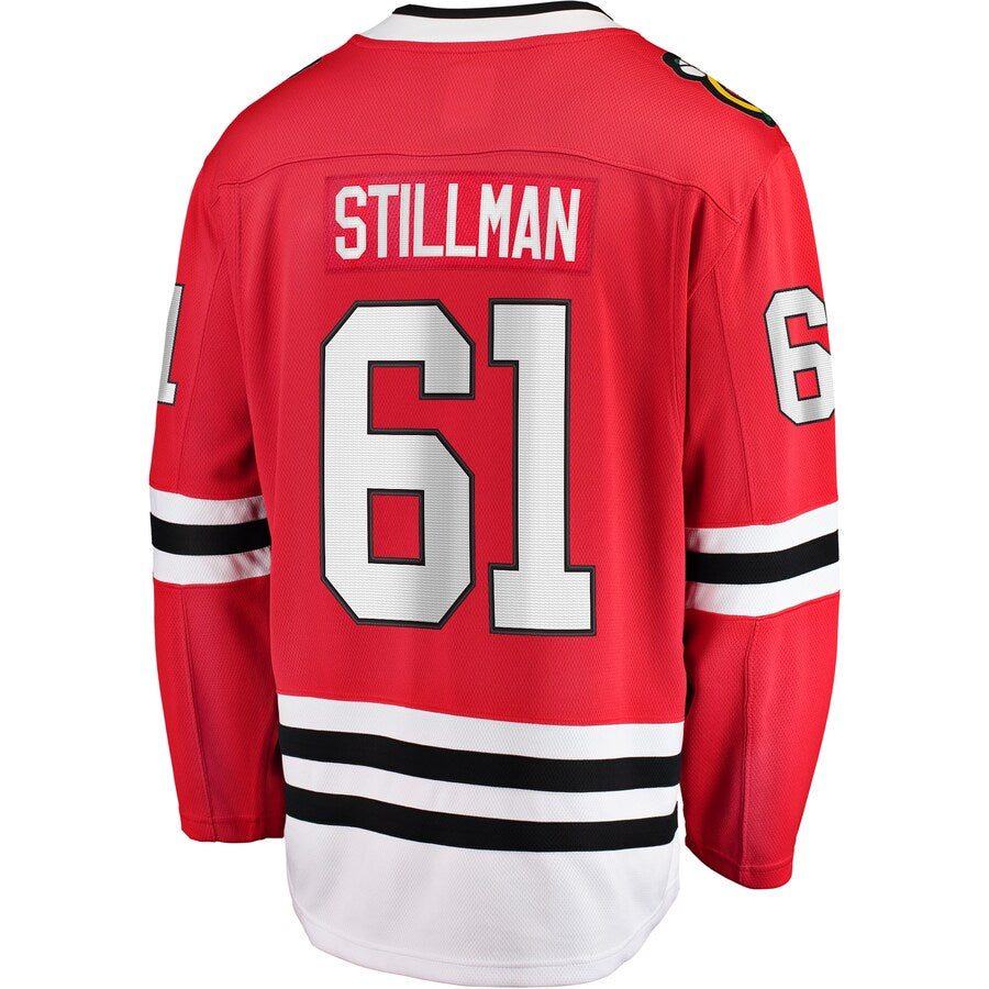 C.Blackhawks #61 Riley Stillman Fanatics Branded Home Breakaway Player Jersey Red Stitched American Hockey Jerseys CROVYIE