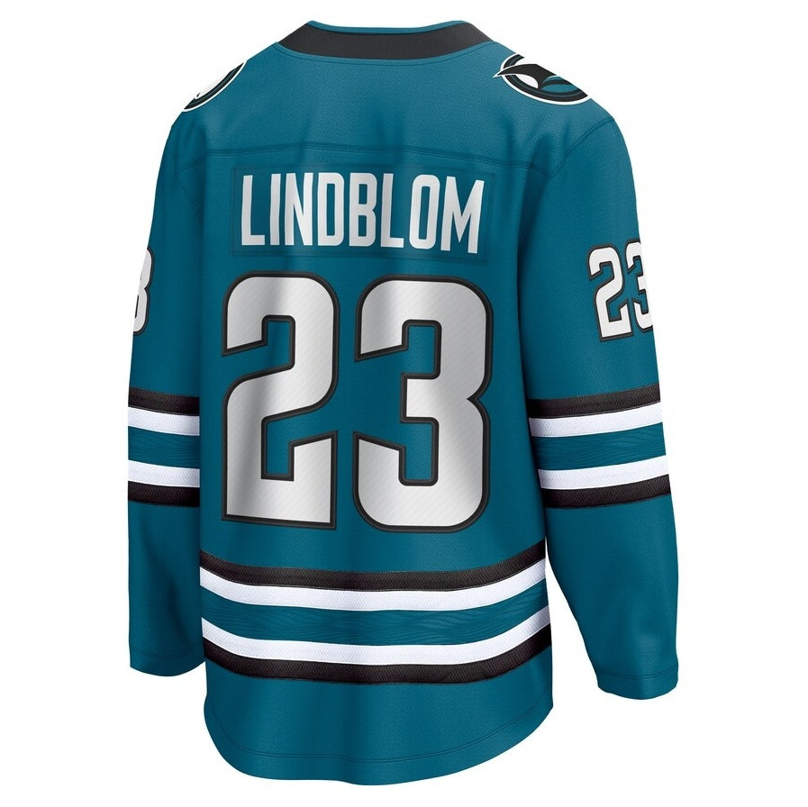 SJ.Sharks #23 Oskar Lindblom Fanatics Home Breakaway Jersey - Teal Stitched American Hockey Jerseys CROVYIE