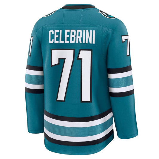 SJ.Sharks #71 Macklin Celebrini Fanatics Home Premium Jersey - Teal Stitched American Hockey Jerseys CROVYIE