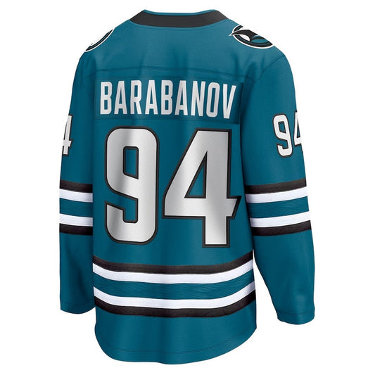 SJ.Sharks #94 Alexander Barabanov Fanatics Home Breakaway Player Jersey - Teal Stitched American Hockey Jerseys CROVYIE