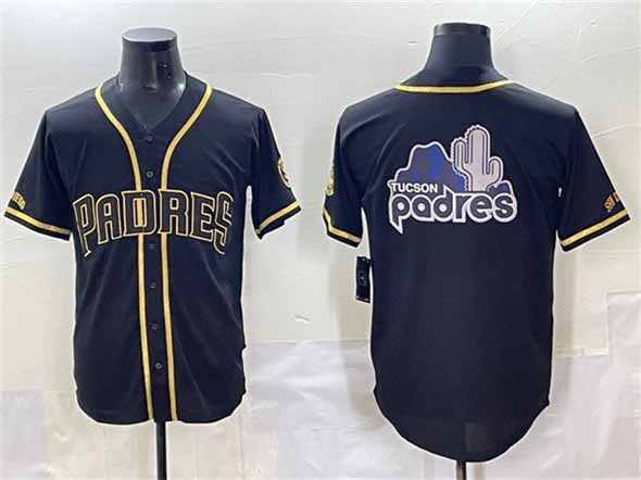 San Diego Padres Team Big Logo Black Gold Stitched Baseball Jersey