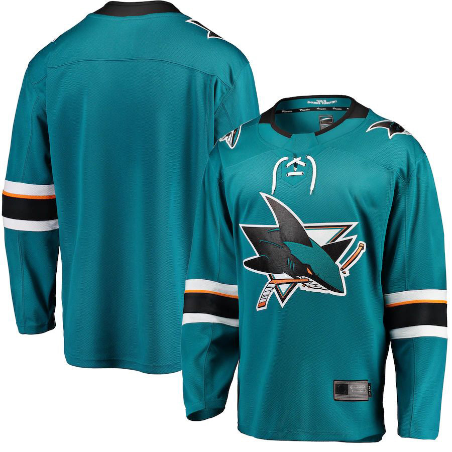 SJ.Sharks Fanatics Branded Breakaway Home Jersey Teal Stitched American Hockey Jerseys CROVYIE