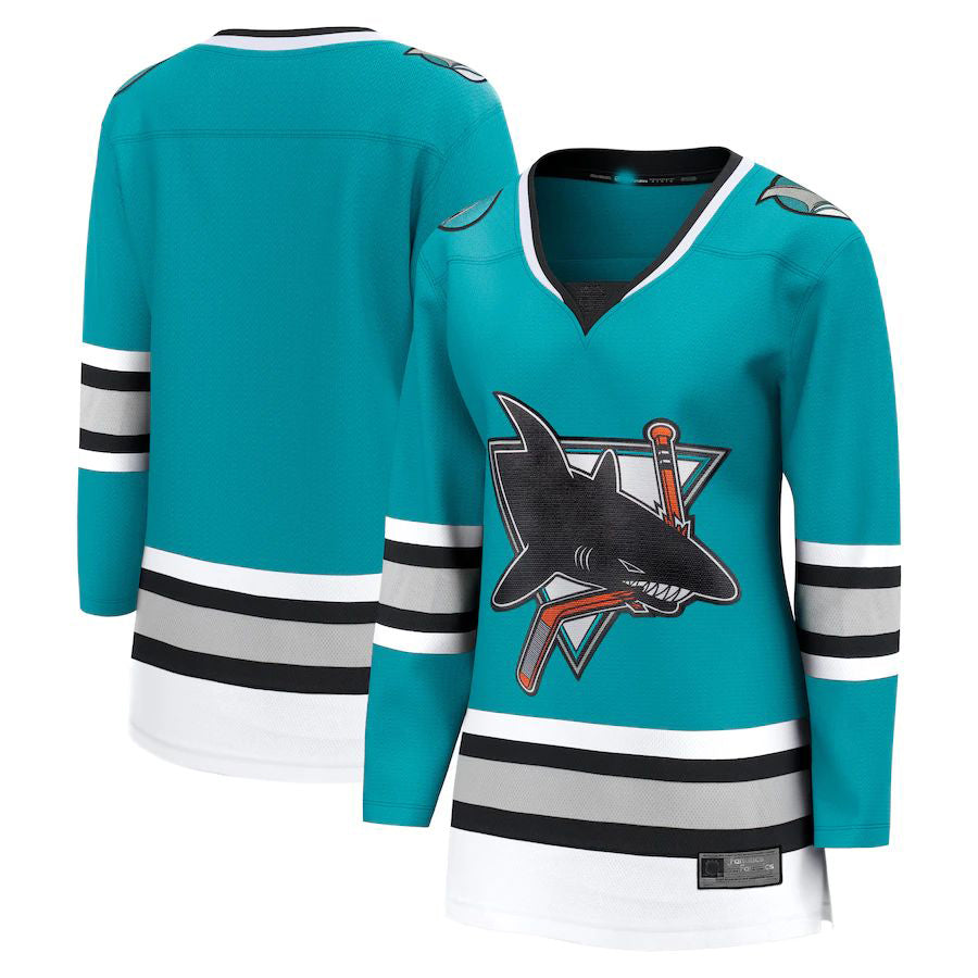 SJ.Sharks Fanatics Branded 30th Anniversary Premier Breakaway Team Jersey Teal Stitched American Hockey Jerseys CROVYIE