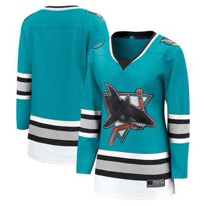 SJ.Sharks Fanatics Branded 30th Anniversary Premier Breakaway Team Jersey Teal Stitched American Hockey Jerseys CROVYIE