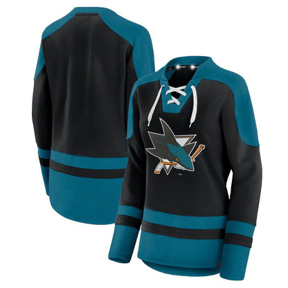 SJ.Sharks Fanatics Branded Net Gain Fleece V-Neck Pullover Sweatshirt  Black Stitched American Hockey Jerseys CROVYIE