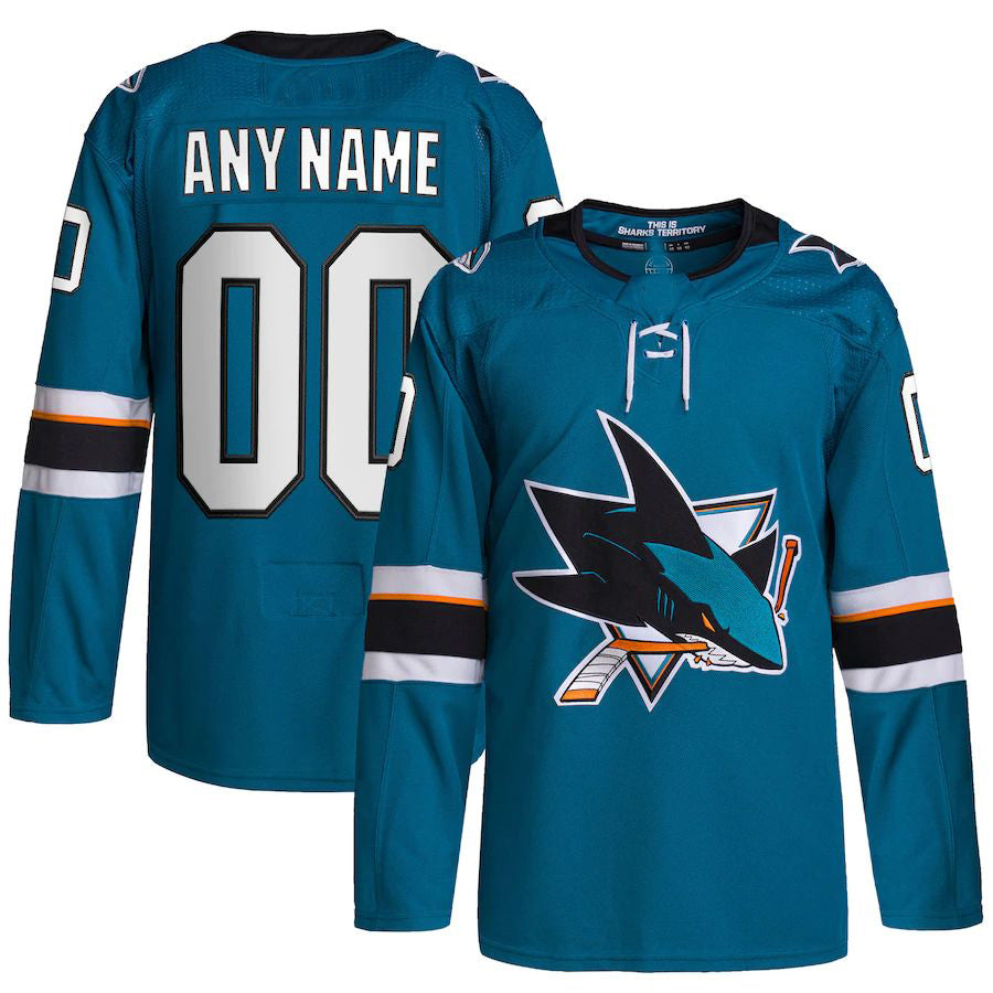 Custom SJ.Sharks 2021-22 Home Primegreen Authentic Pro Jersey Teal Stitched American Hockey Jerseys CROVYIE