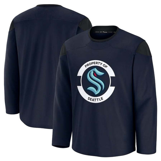S.Kraken Fanatics Team Practice Jersey - Deep Sea Blue Stitched American Hockey Jerseys CROVYIE