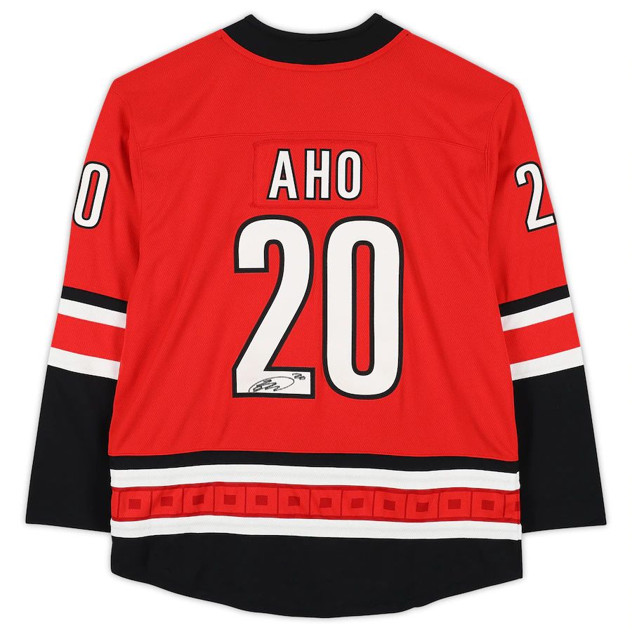C.Hurricanes #20 Sebastian Aho Fanatics Authentic Autographed Fanatics Breakaway Jersey Red Stitched American Hockey Jerseys CROVYIE