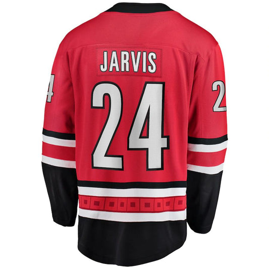 C.Hurricanes #24 Seth Jarvis Fanatics Branded Home Breakaway Player Jersey Red Stitched American Hockey Jerseys CROVYIE