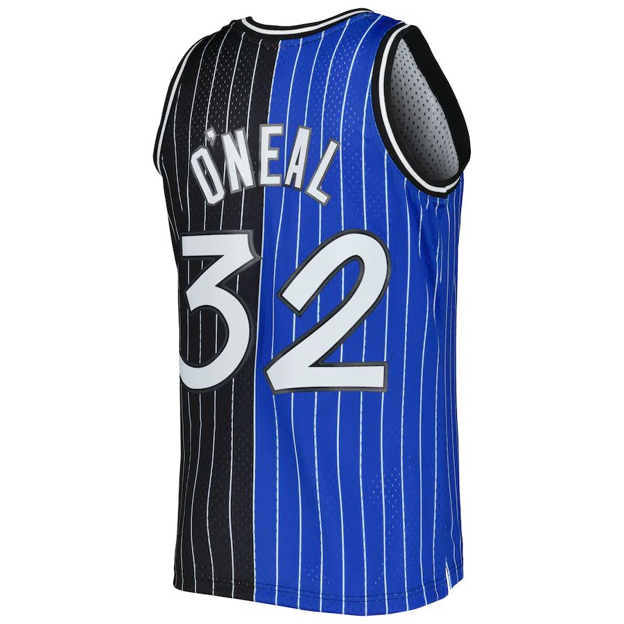 O.Magic #32 Shaquille O'Neal Mitchell & Ness Hardwood Classics 1994-95 Split Swingman Jersey BlueBlack Stitched American Basketball Jersey
