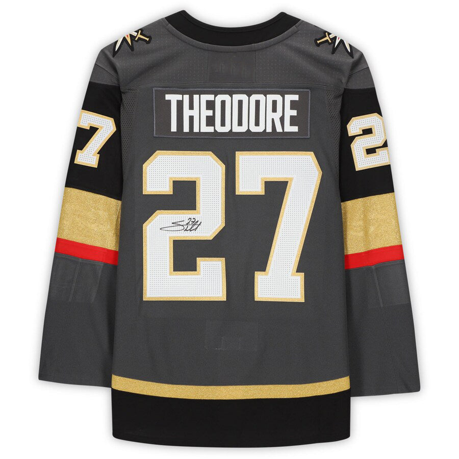 V.Golden Knights #27 Shea Theodore Fanatics Authentic Autographed Authentic Jersey Gray Hockey Jerseys CROVYIE
