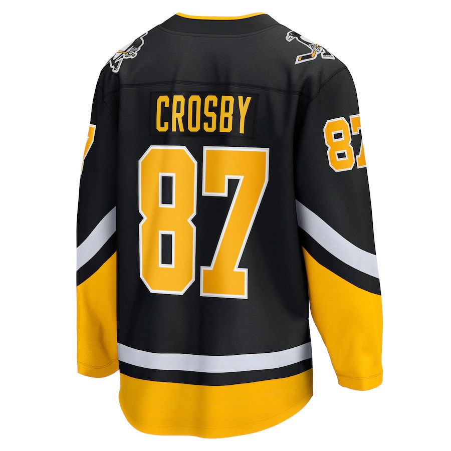 P.Penguins #87 Sidney Crosby Fanatics Branded 2021-22 Alternate Premier Breakaway Player Jersey Black Stitched American Hockey Jerseys CROVYIE