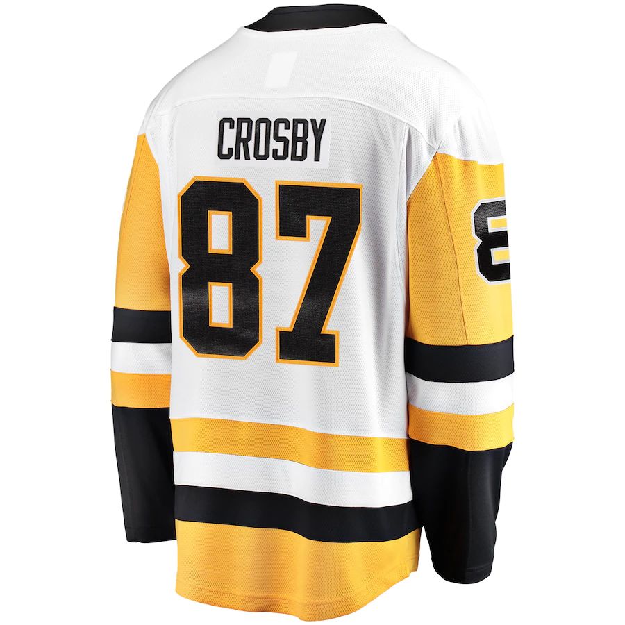 P.Penguins #87 Sidney Crosby Fanatics Branded Captain Away Premier Breakaway Player Jersey White Stitched American Hockey Jerseys CROVYIE