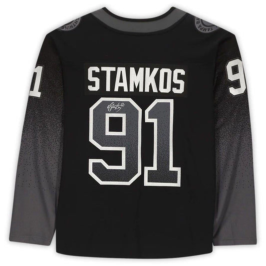 TB.Lightning #91 Steven Stamkos Fanatics Authentic Autographed Black Alternate Breakaway Jersey Stitched American Hockey Jerseys CROVYIE