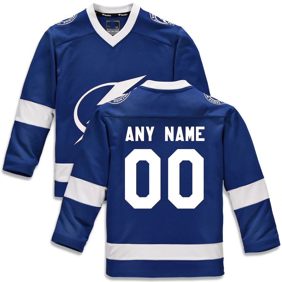 Custom TB.Lightning Fanatics Branded Home Replica Jersey Blue Stitched American Hockey Jerseys CROVYIE