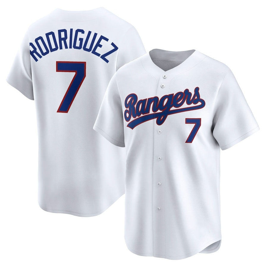 Texas Rangers #7 Ivan Rodriguez Throwback Cooperstown Collection Limited Jersey - White Stitched Baseball Jersey