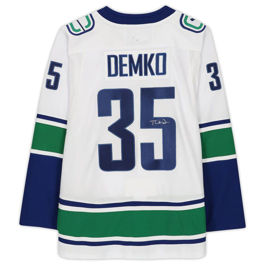 V.Canucks #35 Thatcher Demko Fanatics Authentic Autographed White Jersey Stitched American Hockey Jerseys CROVYIE