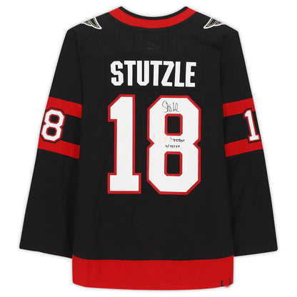 O.Senators #18 Tim Stutzle Fanatics Authentic Autographed with Debut 1-15-21 Inscription Black Stitched American Hockey Jerseys CROVYIE