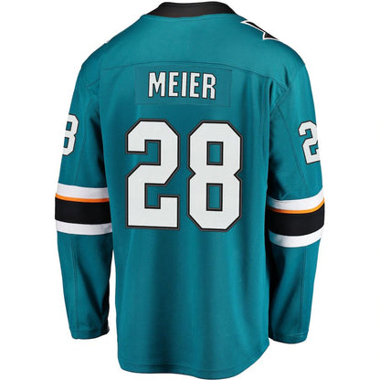 SJ.Sharks #28 Timo Meier Fanatics Branded Home Premier Breakaway Player Jersey  Teal Stitched American Hockey Jerseys CROVYIE