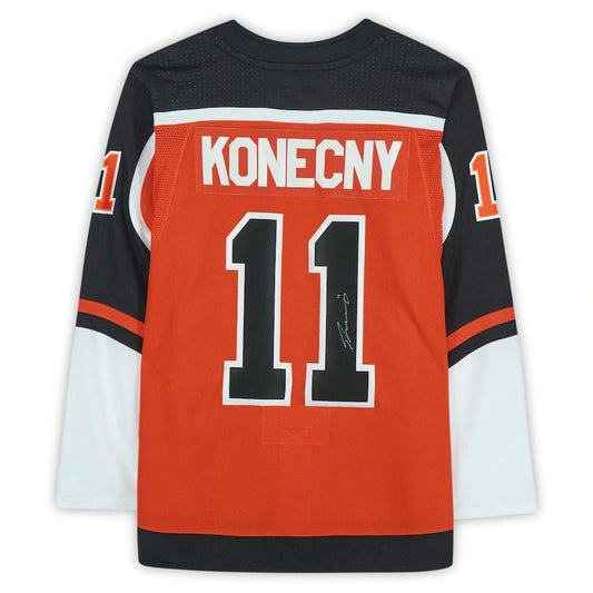 P.Flyers #11 Travis Konecny Fanatics Authentic Autographed 2020-21 Reverse Retro  Orange Stitched American Hockey Jerseys CROVYIE