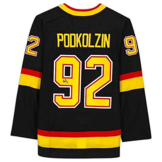 V.Canucks #92 Vasily Podkolzin Fanatics Authentic Autographed Alternate Authentic Jersey Black Stitched American Hockey Jerseys CROVYIE