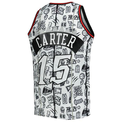 T.Raptors #15 Vince Carter Mitchell & Ness 1998-99 Hardwood Classics Doodle Swingman Jersey White Stitched American Basketball Jersey