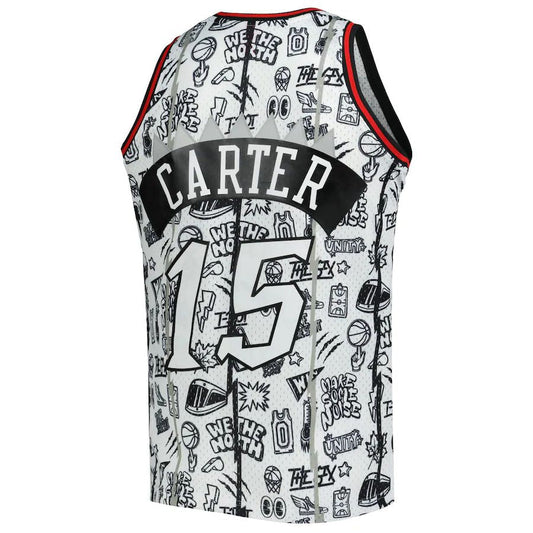 T.Raptors #15 Vince Carter Mitchell & Ness 1998-99 Hardwood Classics Doodle Swingman Jersey White Stitched American Basketball Jersey