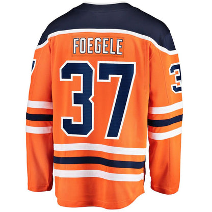 E.Oilers #37 Warren Foegele Fanatics Branded Home Breakaway Player Jersey  Orange Stitched American Hockey Jerseys CROVYIE
