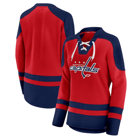 W.Capitals Fanatics Branded Net Gain Fleece V-Neck Pullover Sweatshirt Red Navy Stitched American Hockey Jerseys CROVYIE