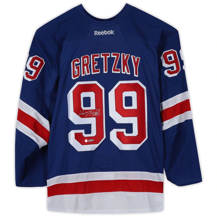 NY.Rangers #99 Wayne Gretzky Autographed Blue Reebok Premier Jersey Stitched American Hockey Jerseys CROVYIE