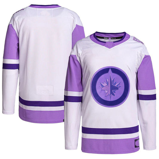 W.Jets Hockey Fights Cancer Primegreen Authentic Blank Practice Jersey White Purple Stitched American Hockey Jerseys CROVYIE