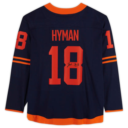 E.Oilers #18 Zach Hyman Fanatics Authentic Autographed Fanatics Alternate Breakaway Jersey Navy Stitched American Hockey Jerseys CROVYIE