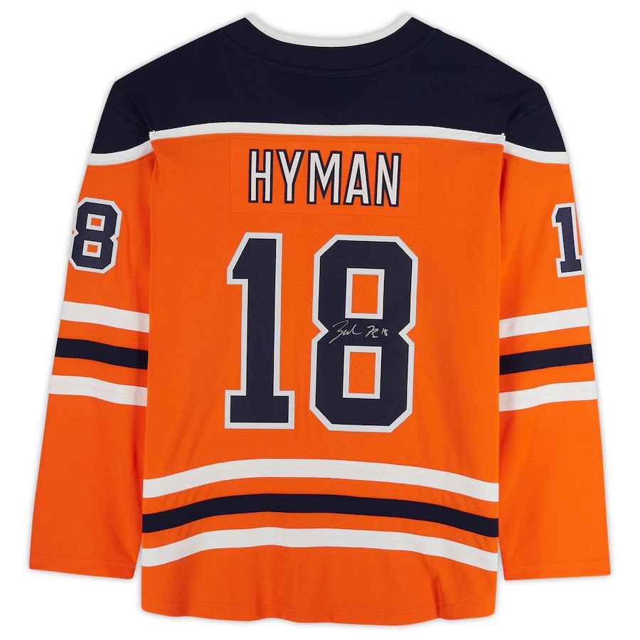 E.Oilers #18 Zach Hyman Fanatics Authentic Autographed Fanatics Breakaway Jersey Orange Stitched American Hockey Jerseys CROVYIE