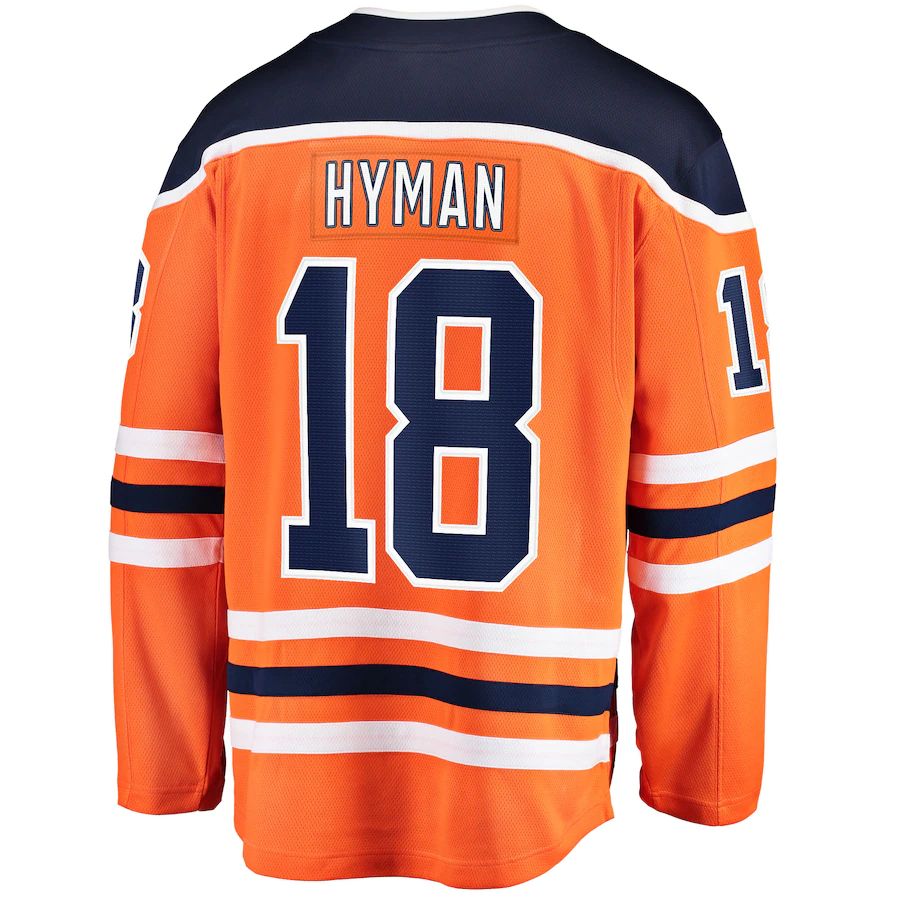 E.Oilers #18 Zach Hyman Fanatics Branded Breakaway Player Jersey Orange Stitched American Hockey Jerseys CROVYIE