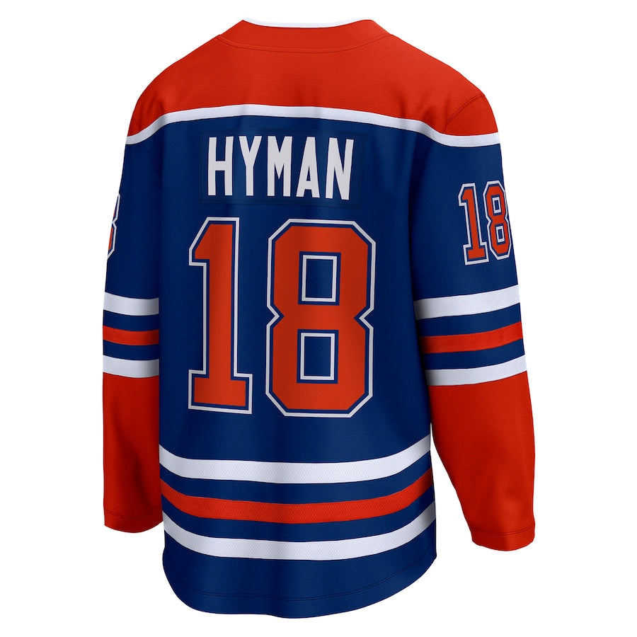 E.Oilers #18 Zach Hyman Fanatics Branded Home Breakaway Player Jersey  Royal Stitched American Hockey Jerseys CROVYIE