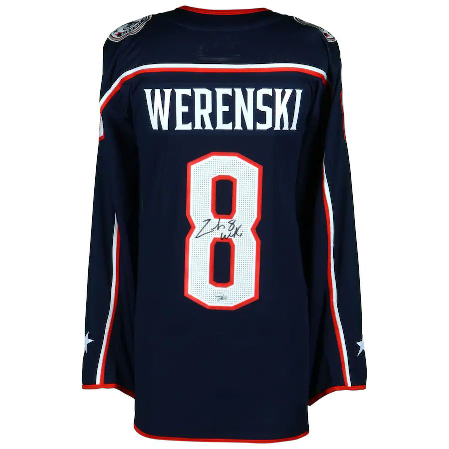 C.Blue Jackets #8 Zach Werenski Fanatics Authentic Autographed Jersey Navy Stitched American Hockey Jerseys CROVYIE