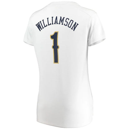 NO.Pelicans #1 Zion Williamson Fanatics Branded Women's Fast Break Replica Jersey Association Edition White Stitched American Basketball Jersey