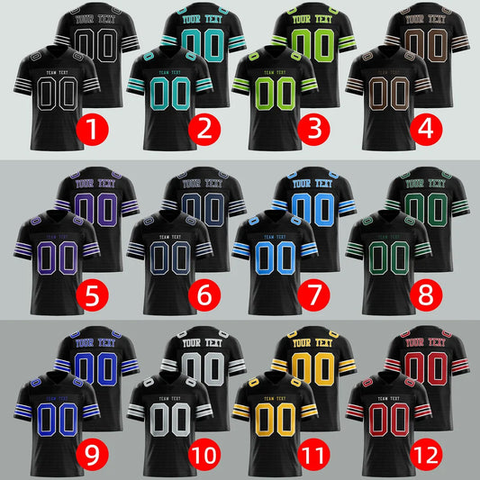 Custom Black Football American Rugby Jersey Personalized Stitched Team Name Player Number Durable Game Day Sports Uniform for Fans and Teams